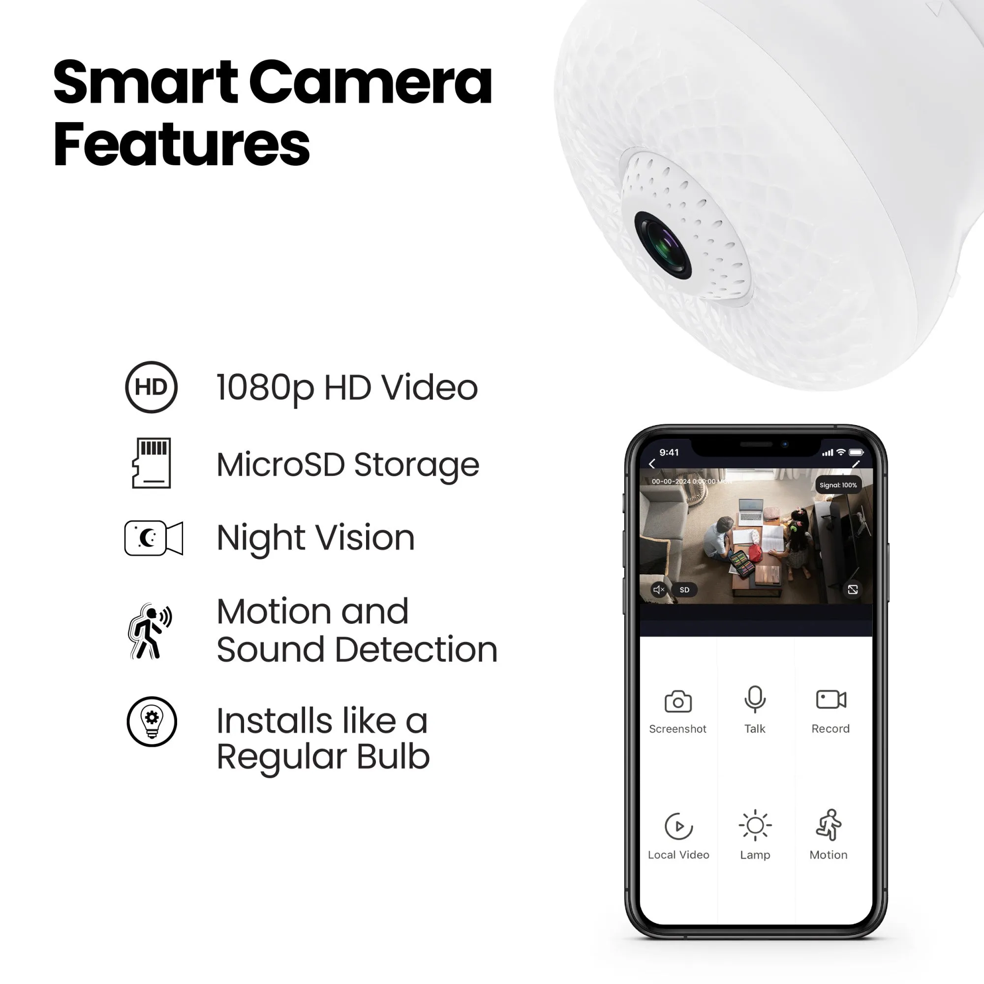 1080p Smart LED A23 Camera Light Bulb