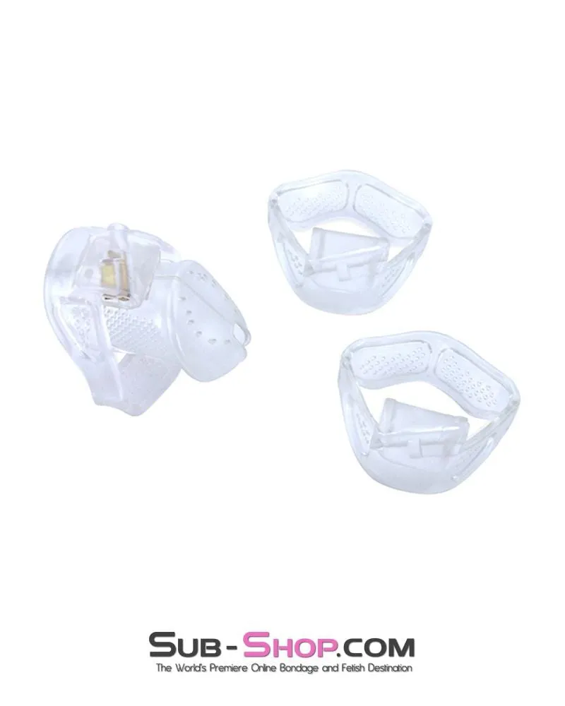 1305AR      Mistresses Little Slave Short Clear High Security Ventilated Locking Male Chastity Device - MEGA Deal