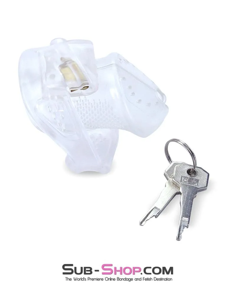 1305AR      Mistresses Little Slave Short Clear High Security Ventilated Locking Male Chastity Device