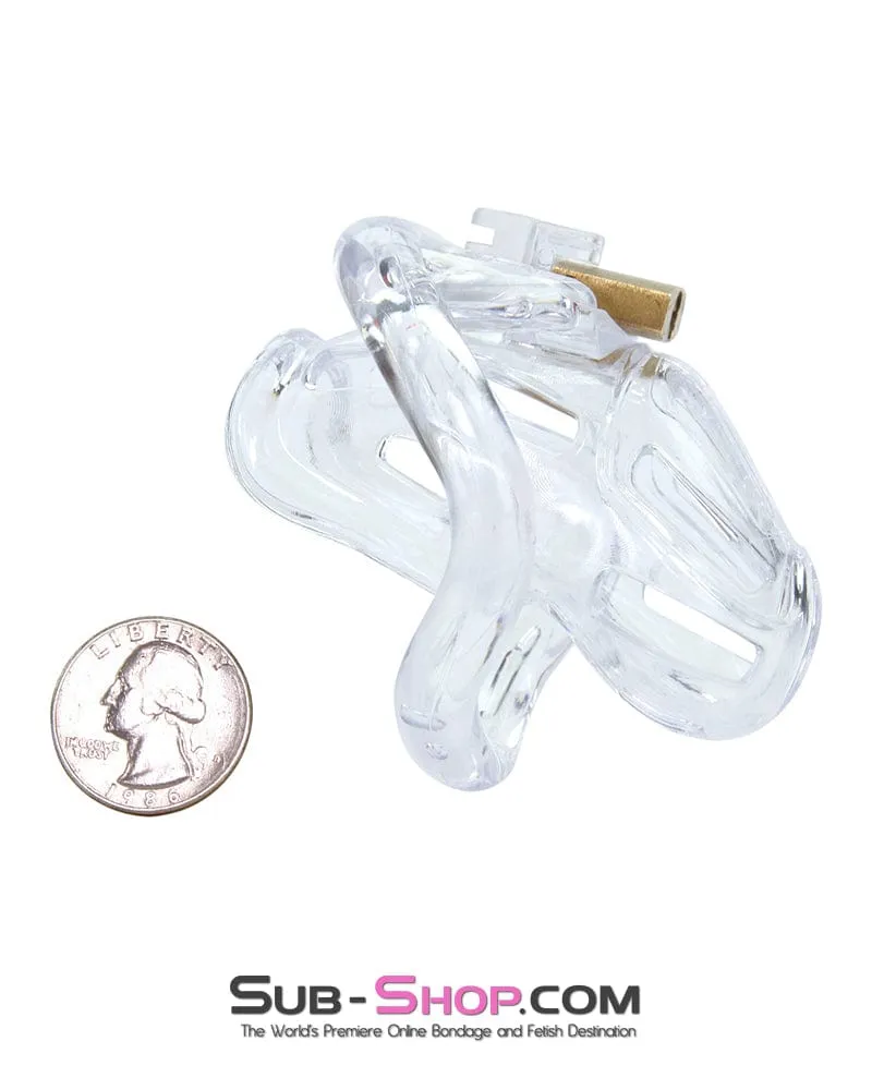 1535AR      Short Jailhouse Cock Clear Locking Male Chastity Cage