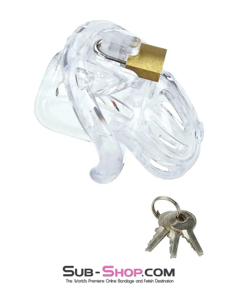 1535AR      Short Jailhouse Cock Clear Locking Male Chastity Cage