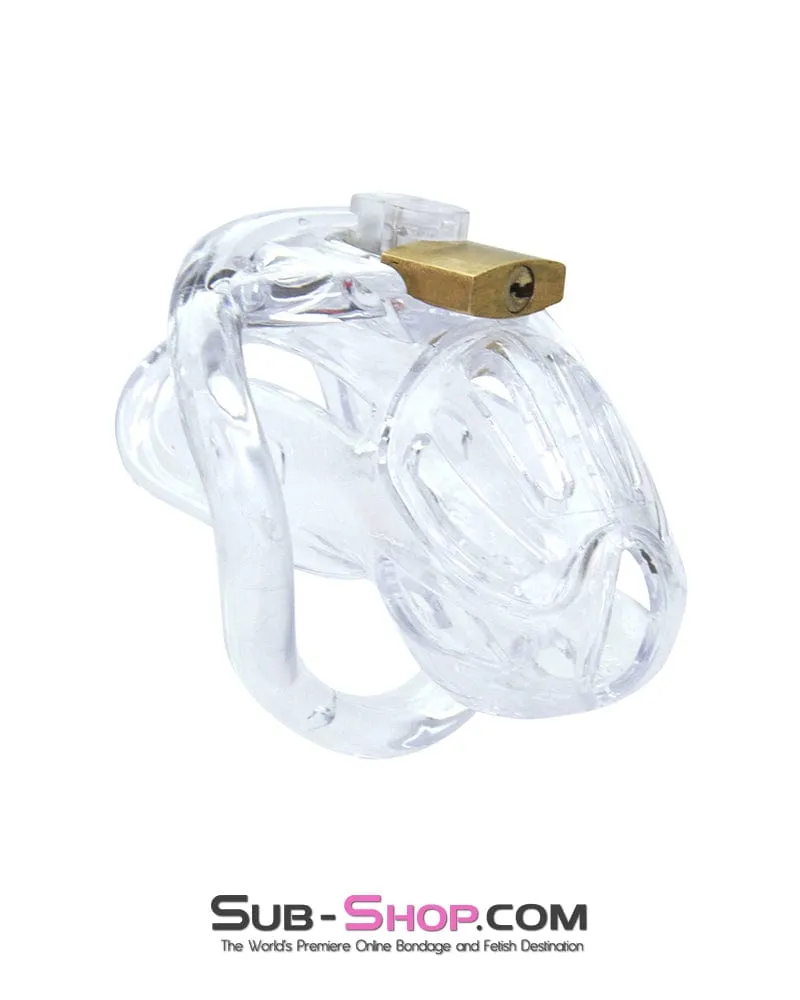 1535AR      Short Jailhouse Cock Clear Locking Male Chastity Cage