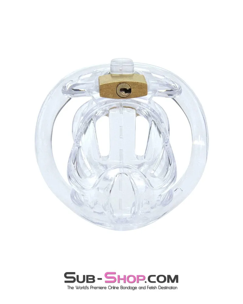 1535AR      Short Jailhouse Cock Clear Locking Male Chastity Cage