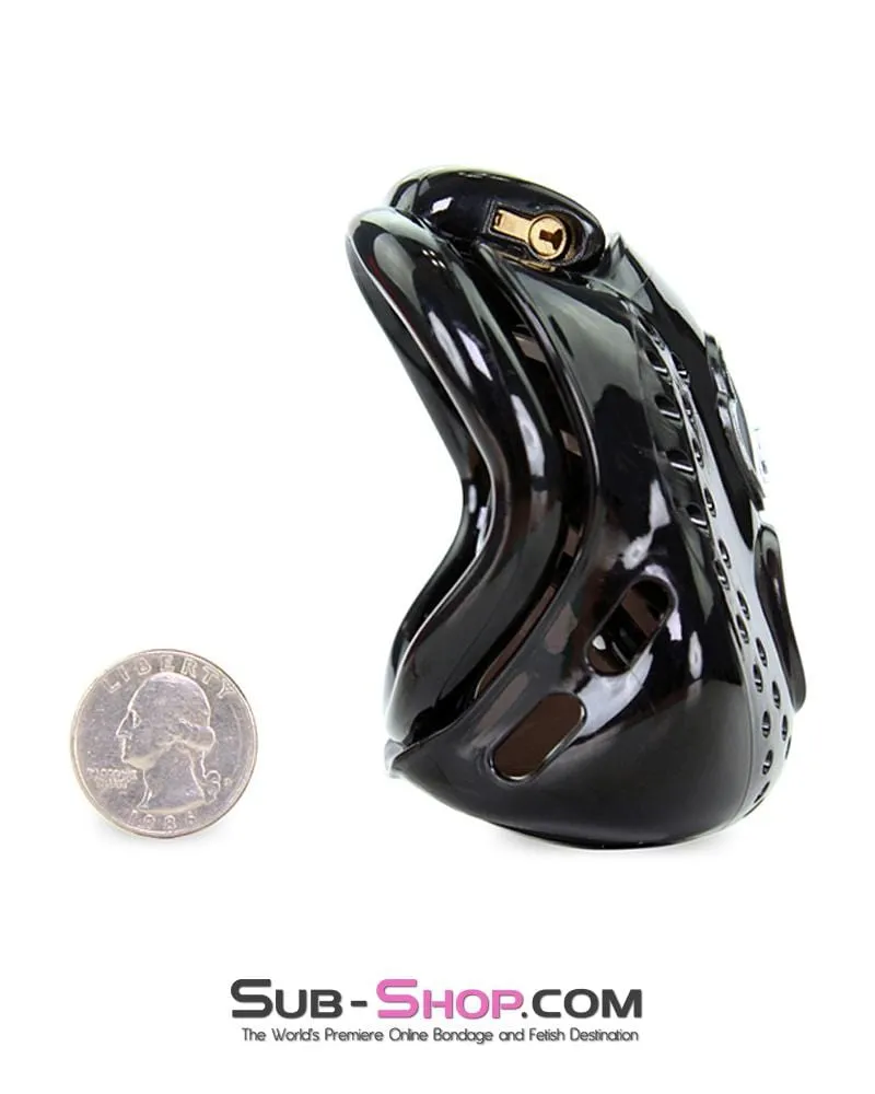 1586AR      Small Dark Dungeon Cage Black High Security Full Coverage Male Chastity Device