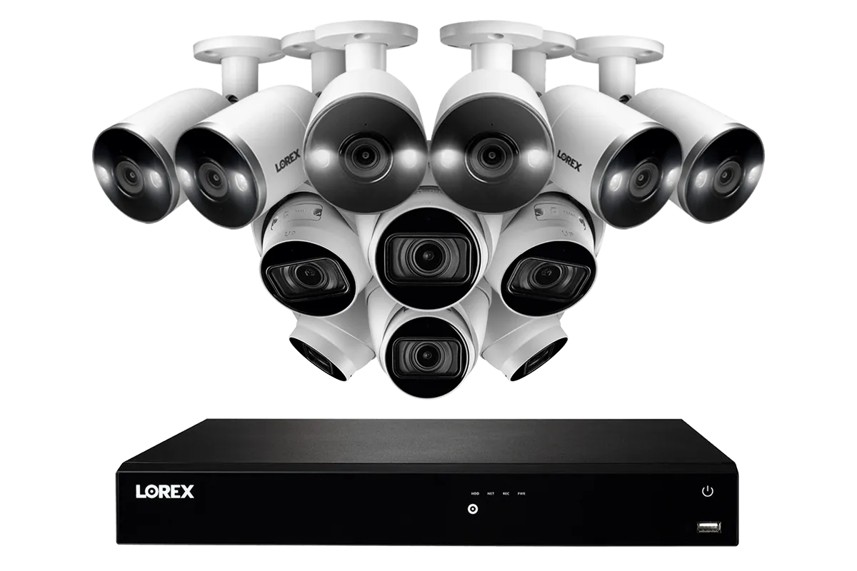 16-Channel 4K Fusion NVR System with 6 Smart Deterrence Bullet and 6 Motorized Varifocal Smart Dome IP Cameras