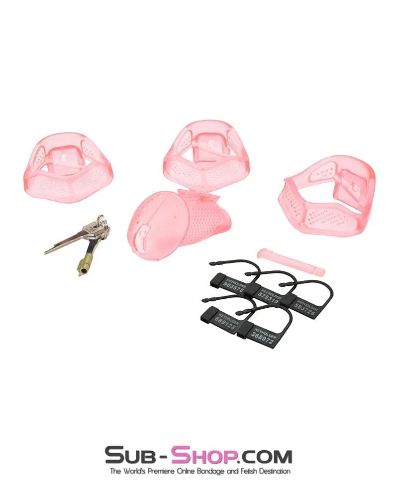 2463AR      Mistresses Sissy Slave Pink High Security Pin Tumbler Ventilated Male Chastity Device with Numbered Plastic Locks - MEGA Deal