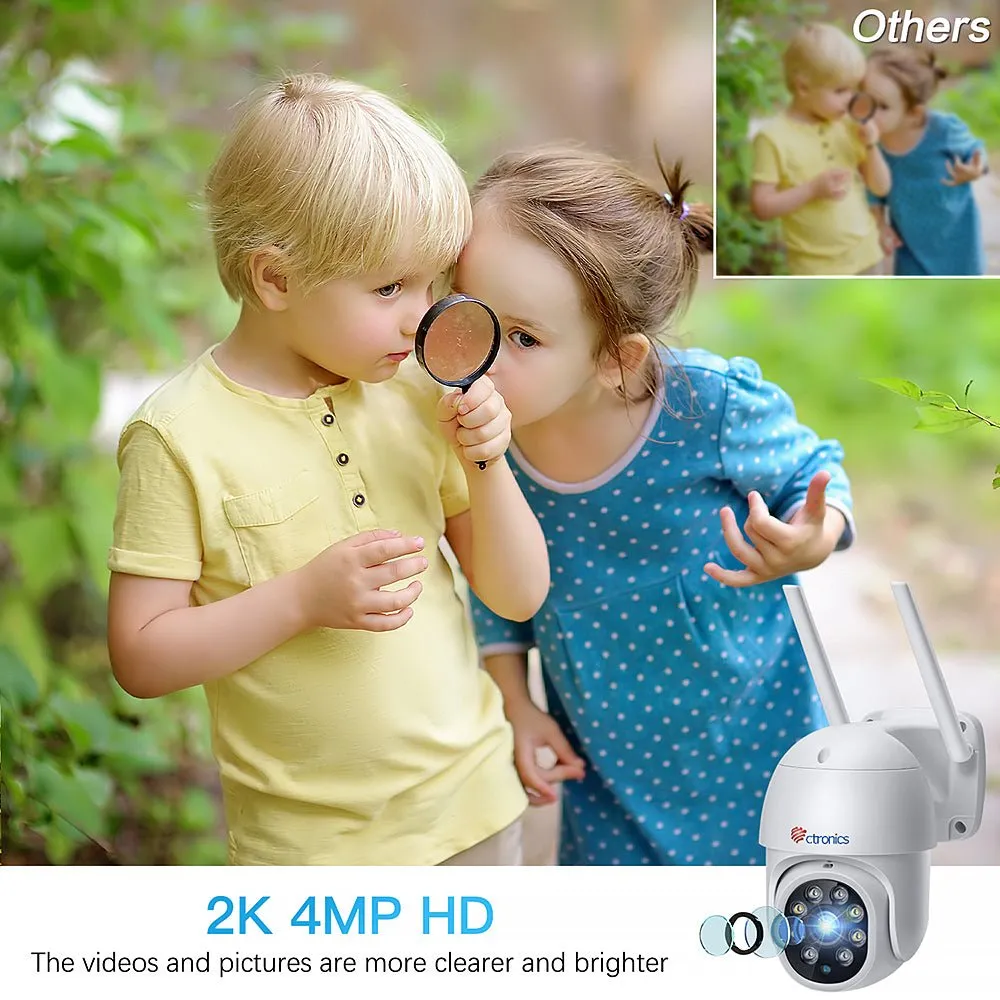 2K 4MP Wireless Security Camera with Human Detection and Auto Tracking-30m Color Night Vision