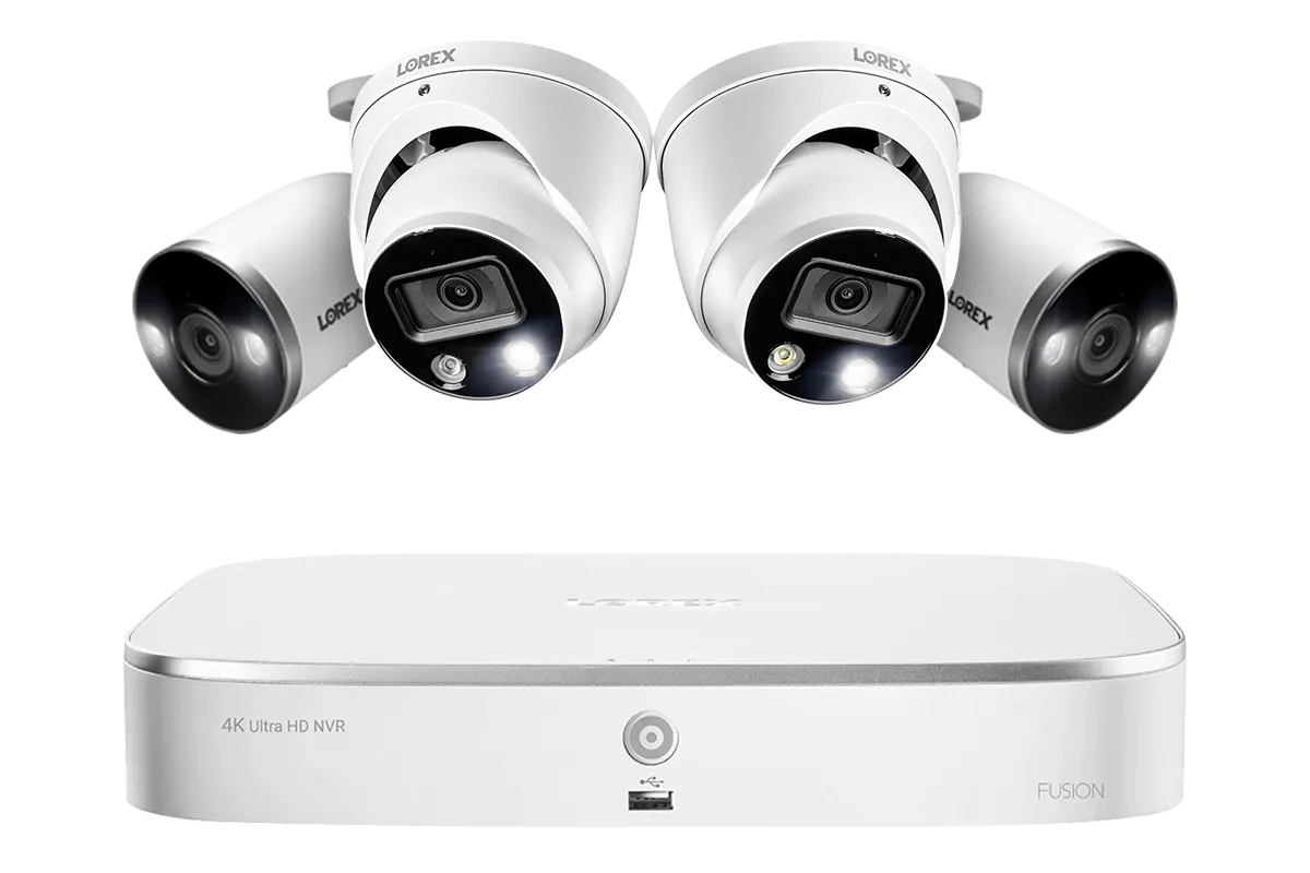 4K Ultra HD 8-Channel Fusion NVR System with 2 Dome and 2 Bullet Smart Deterrence 4K IP Cameras