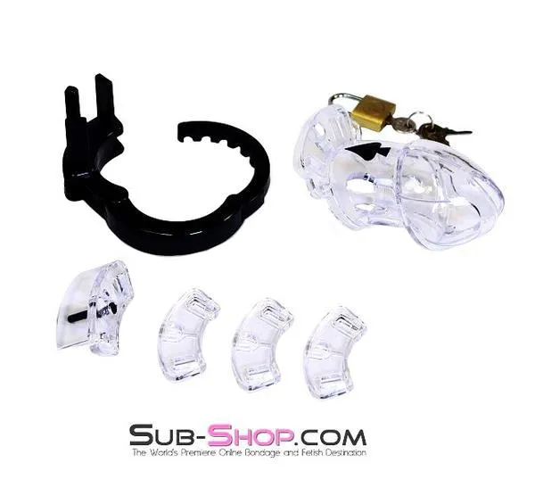 5779AE      Jacked Up Adjustable Clear Polycarbonate Locking Male Cock Cuff Chastity Device - MEGA Deal