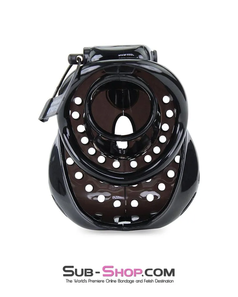 6965AE-SIS      Sissy Bitch Large Dark Dungeon Cage Black High Security Full Coverage Male Chastity Device