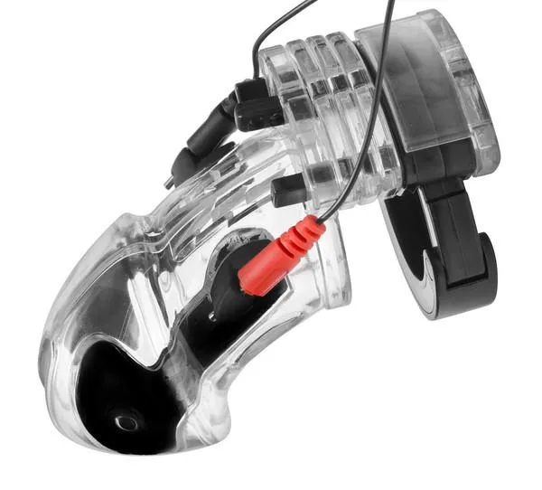 7247AR      Electro Stim Clear Polycarbonate Locking Cock Cage Chastity Device - MEGA Deal