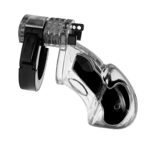 7247AR      Electro Stim Clear Polycarbonate Locking Cock Cage Chastity Device - MEGA Deal