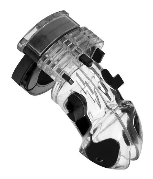 7247AR      Electro Stim Clear Polycarbonate Locking Cock Cage Chastity Device - MEGA Deal