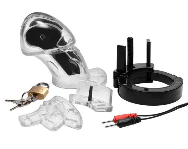 7247AR      Electro Stim Clear Polycarbonate Locking Cock Cage Chastity Device - MEGA Deal