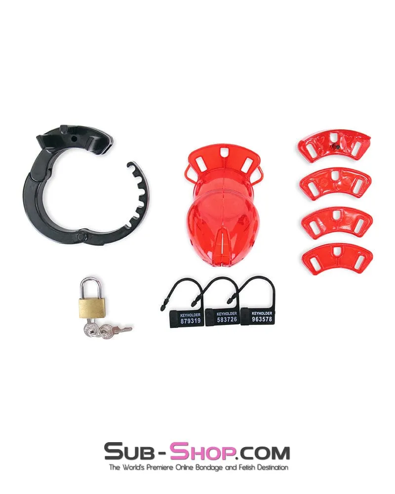 8911AX      Red Jacked Adjustable Locking Male Cock Cuff Chastity Device - MEGA Deal