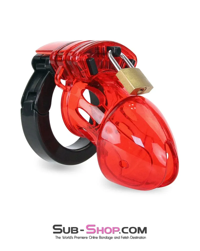 8911AX      Red Jacked Adjustable Locking Male Cock Cuff Chastity Device - MEGA Deal