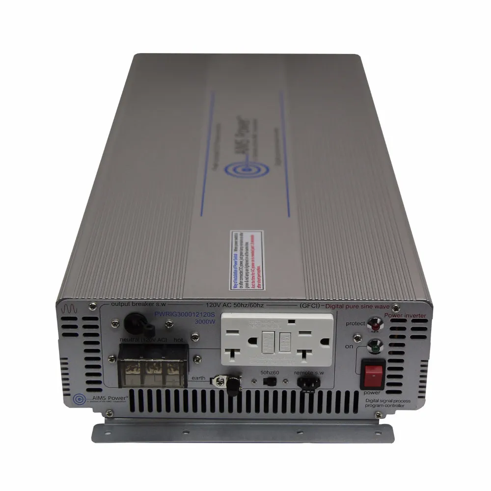 Aims Power 3000 Watt 12V Pure Sine Power Inverter - Industrial Grade - PWRIG300012120S