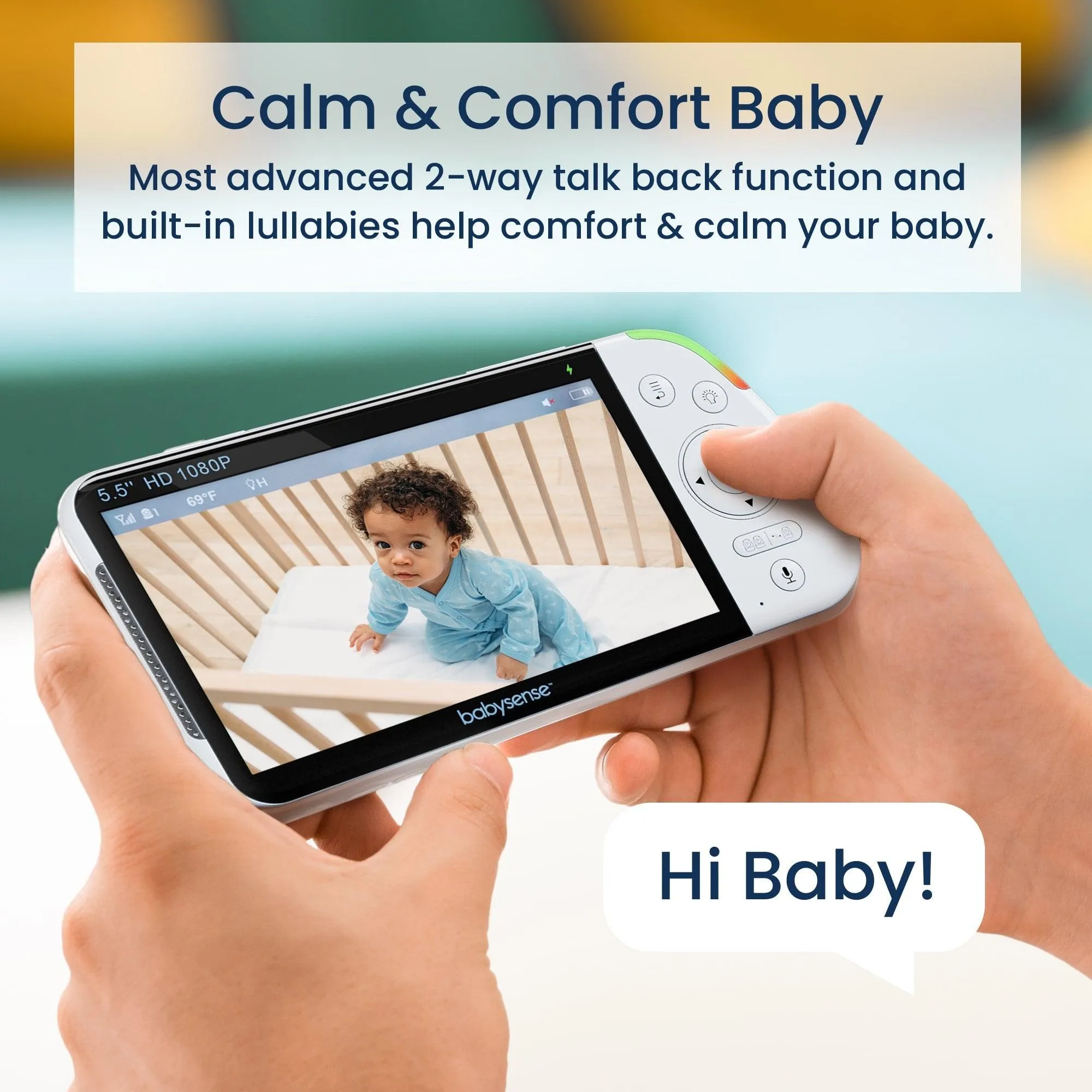 Babysense Maxview Baby Monitor 5.5 Inch 1080p Full HD, White Noise, Split-Screen Cameras