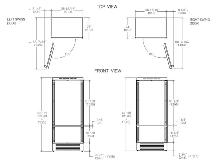 Bertazzoni 36 inch Left Door Built-In Bottom Mount Refrigerator REF36BMBIPLT