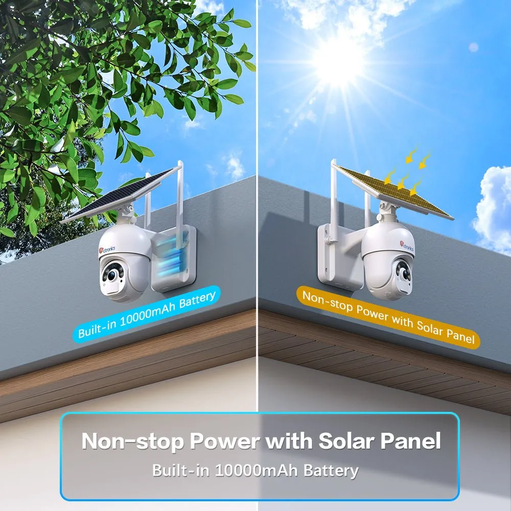 Ctronics 2.5K 4MP Solar Security Camera Outdoor - Battery/Solar Powered & Wireless