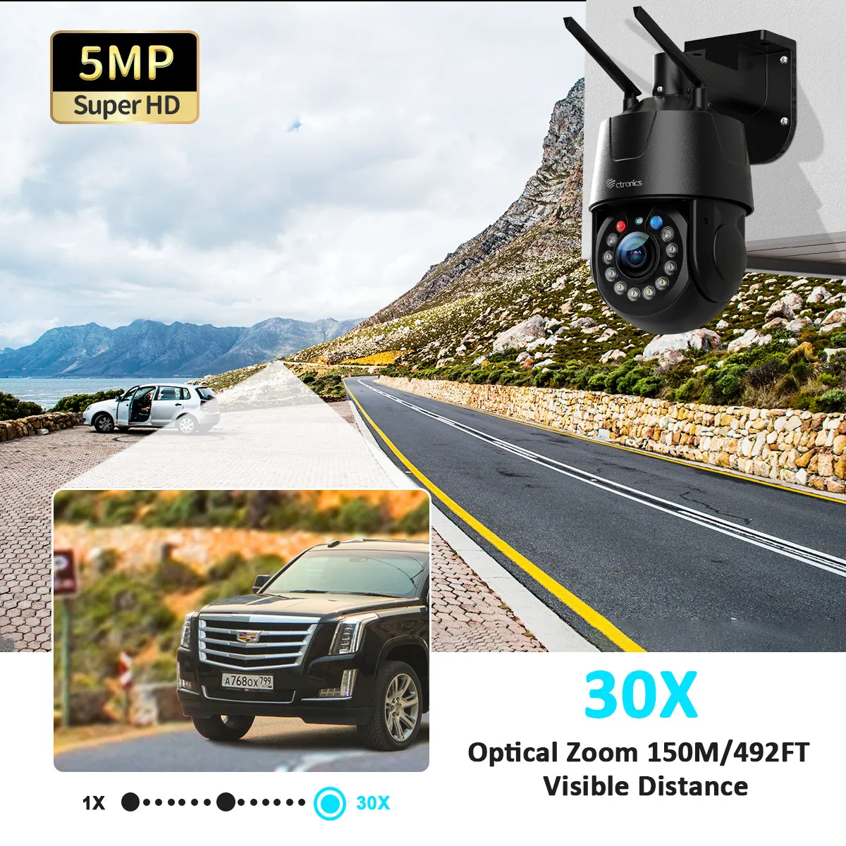 Ctronics 5MP 30X Optical Zoom Metal WIFI Security Camera With Auto Cruise & 360°View