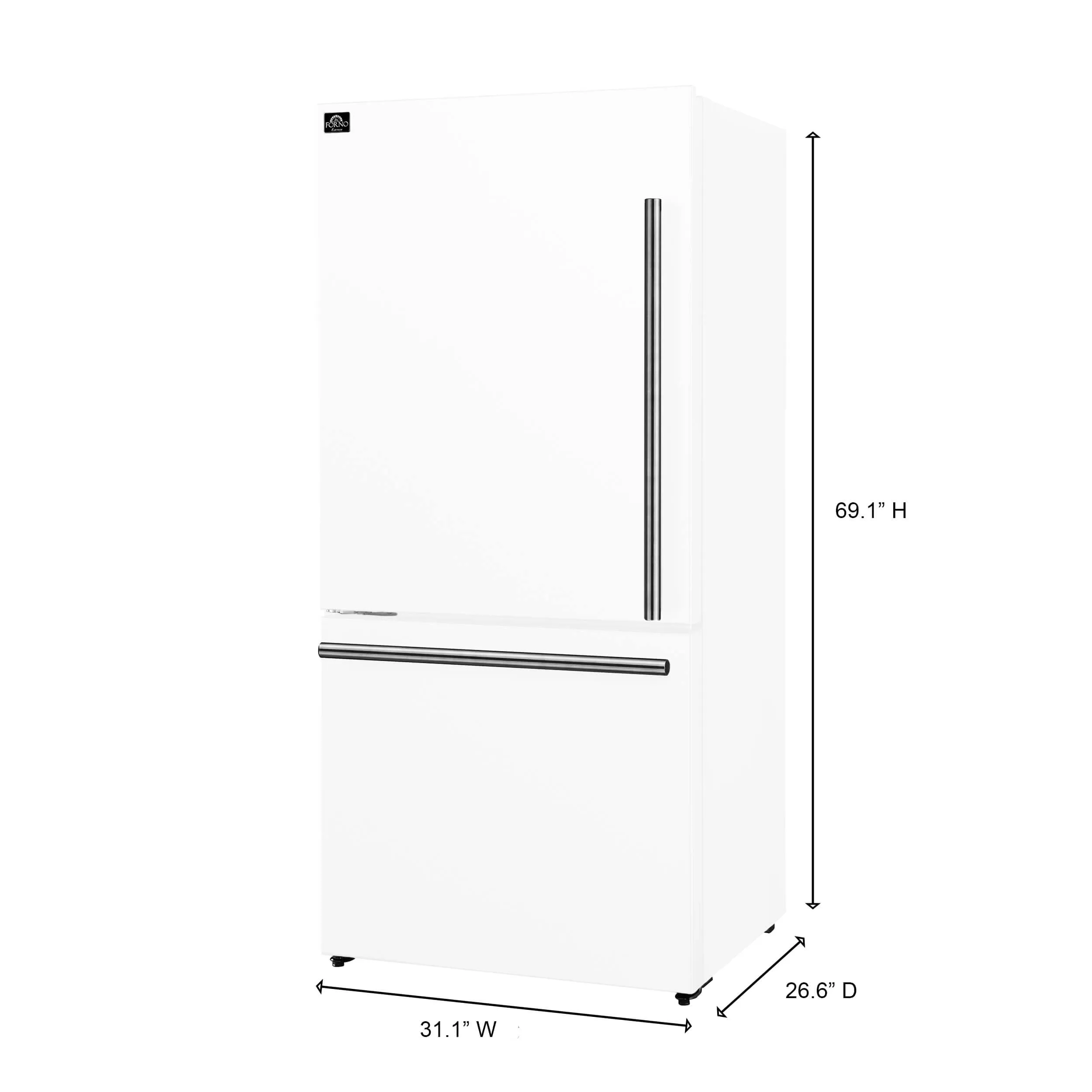 Forno Milano Espresso 31" White 17.2 Cu.Ft W/ Ice Maker Bottom Freezer Refrigerator FFFFD1786-31WHT