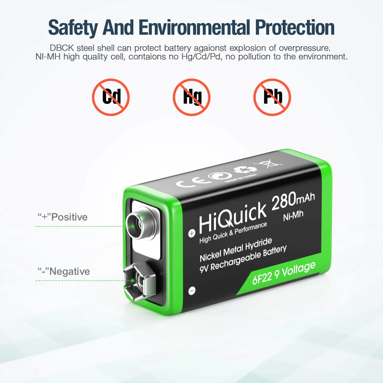 HiQuick 9V Rechargeable Ni-MH Battery 280mAh