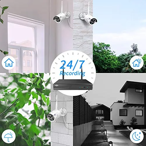 Hiseeu 2K,Two Way Audio Wireless Security Camera System,1TB Hard Drive,4Pcs 3MP Cameras 10Channel NVR,Mobile&PC Remote,Outdoor IP66 Waterproof,Night Vision,Motion Alert,Plug&Play,7/24/Motion Record