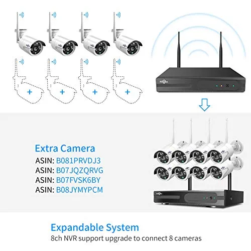 Hiseeu 2K,Two Way Audio Wireless Security Camera System,1TB Hard Drive,4Pcs 3MP Cameras 10Channel NVR,Mobile&PC Remote,Outdoor IP66 Waterproof,Night Vision,Motion Alert,Plug&Play,7/24/Motion Record