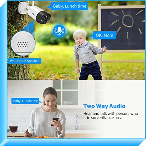 Hiseeu 2K,Two Way Audio Wireless Security Camera System,1TB Hard Drive,4Pcs 3MP Cameras 10Channel NVR,Mobile&PC Remote,Outdoor IP66 Waterproof,Night Vision,Motion Alert,Plug&Play,7/24/Motion Record