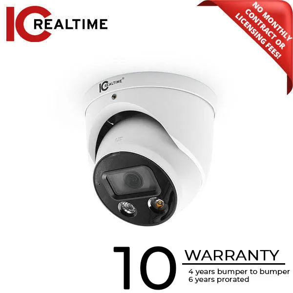 IC Realtime - IPMX-E40F-ADW1 / 4MP IP Indoor/Outdoor Turret Eyeball Camera / Fixed 2.8mm Lens (H:103°, V:53°) / 98 Feet LED / POE Capable / Active Deterrent