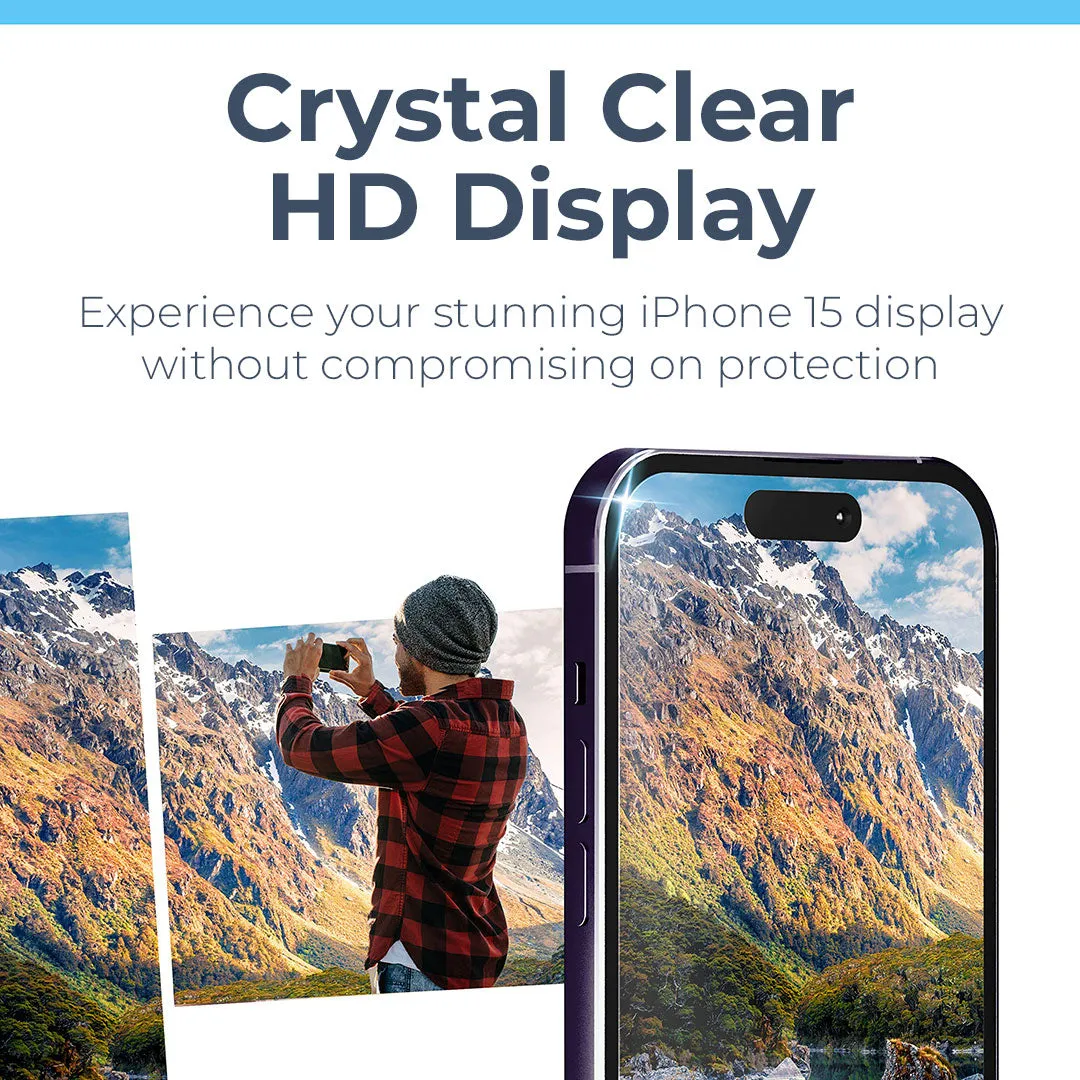 iPhone 15 Plus Tempered Glass Screen Protector with Camera Lens Protectors and Easy Install Kit [2-Pack]