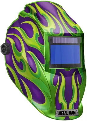 Metal Man APG8735SGC Purple w/ Green Flames BIG Window Variable Shade Auto Darkening Welding Helmet