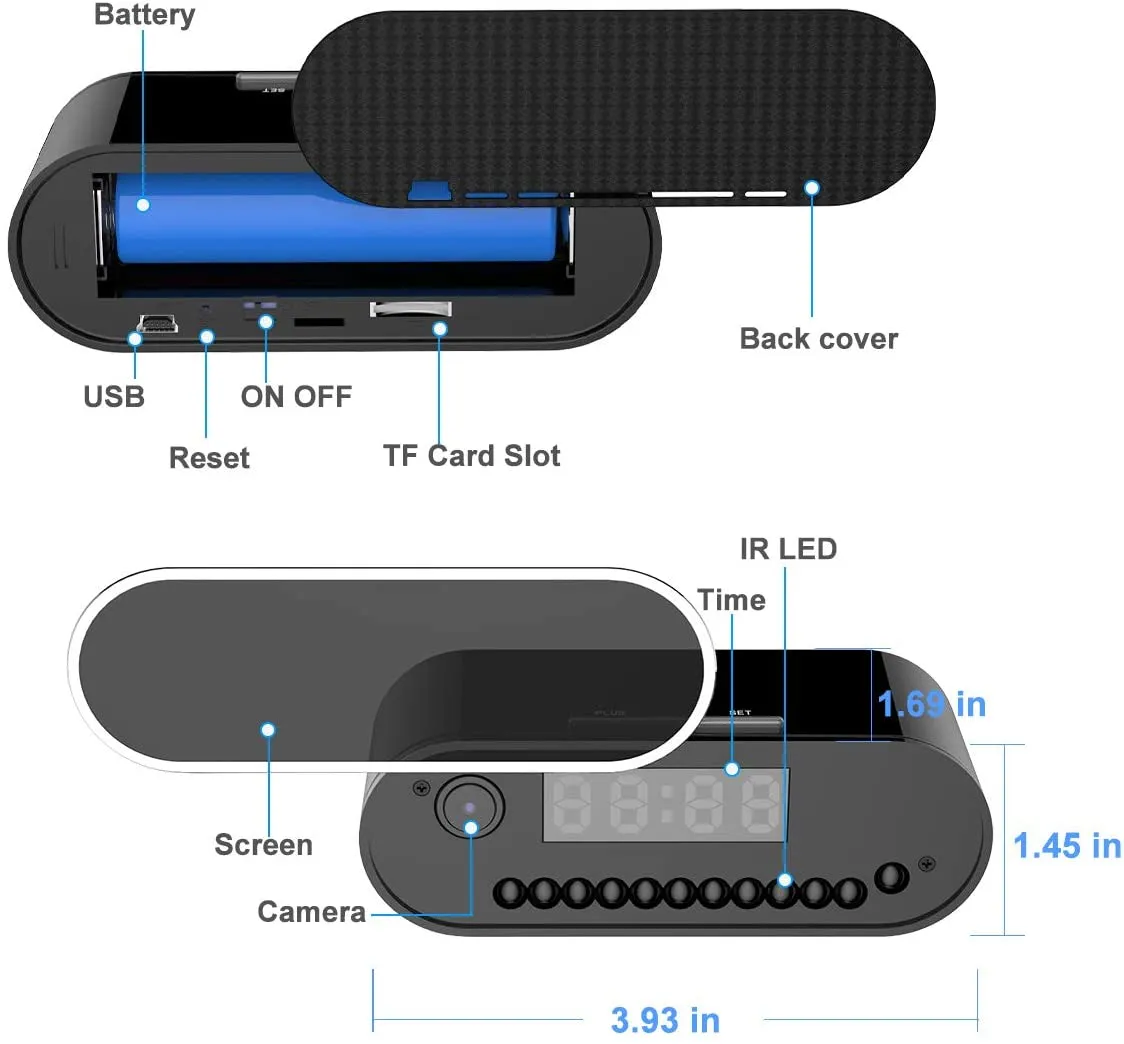Mini Camera Clock HD WIFI Control Concealed IR Night Vision View Alarm DVR Camcorder Home Secret Invisible Surveillance camera