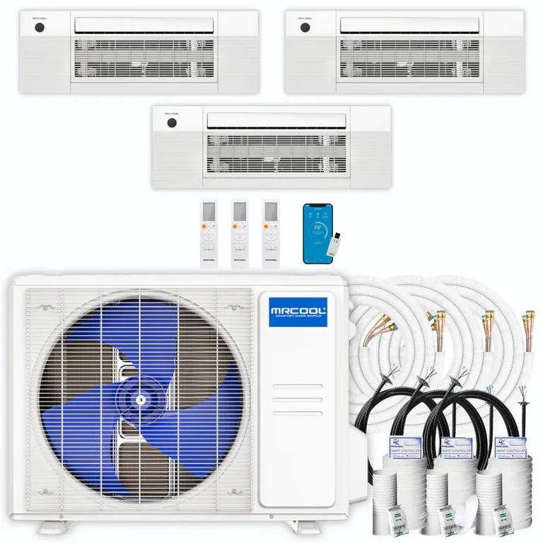 MRCOOL DIY 4th Gen 3-Zone 27,000 BTU 22 SEER (9K   12K   12K) Ductless Mini Split AC and Heat Pump with Ceiling Cassettes