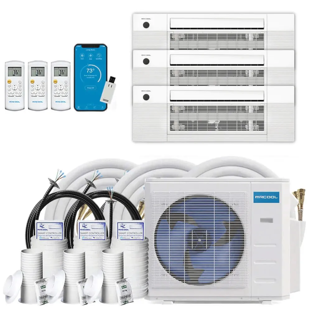 MRCOOL DIY 4th Gen 3-Zone 27,000 BTU 22 SEER (9K   12K   12K) Ductless Mini Split AC and Heat Pump with Ceiling Cassettes