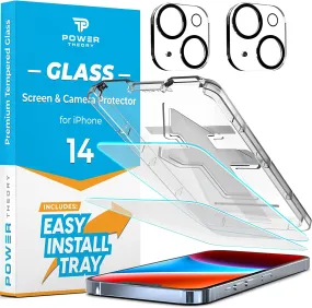 Power Theory [2 2] Designed for iPhone 14 Screen Protector with Camera Lens Protectors and Easy Install Kit [Premium Tempered Glass]…