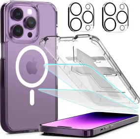 Power Theory [5 in 1] Designed for iPhone 14 Pro Max Clear Case with Screen Protectors, Lens Protectors and Easy Install Kit [Compatible with Magsafe]…