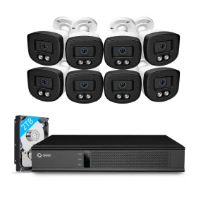 Qsee 5MP 2TB Wired PoE NVR System with 8 IP Bullet Cameras Featuring Color Night Vision