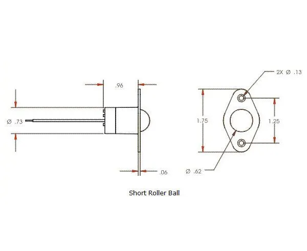 Roller Ball Actuated Plunger Switch, Closed Loop, Flanged, Short, w/ Leads - 10 Pack