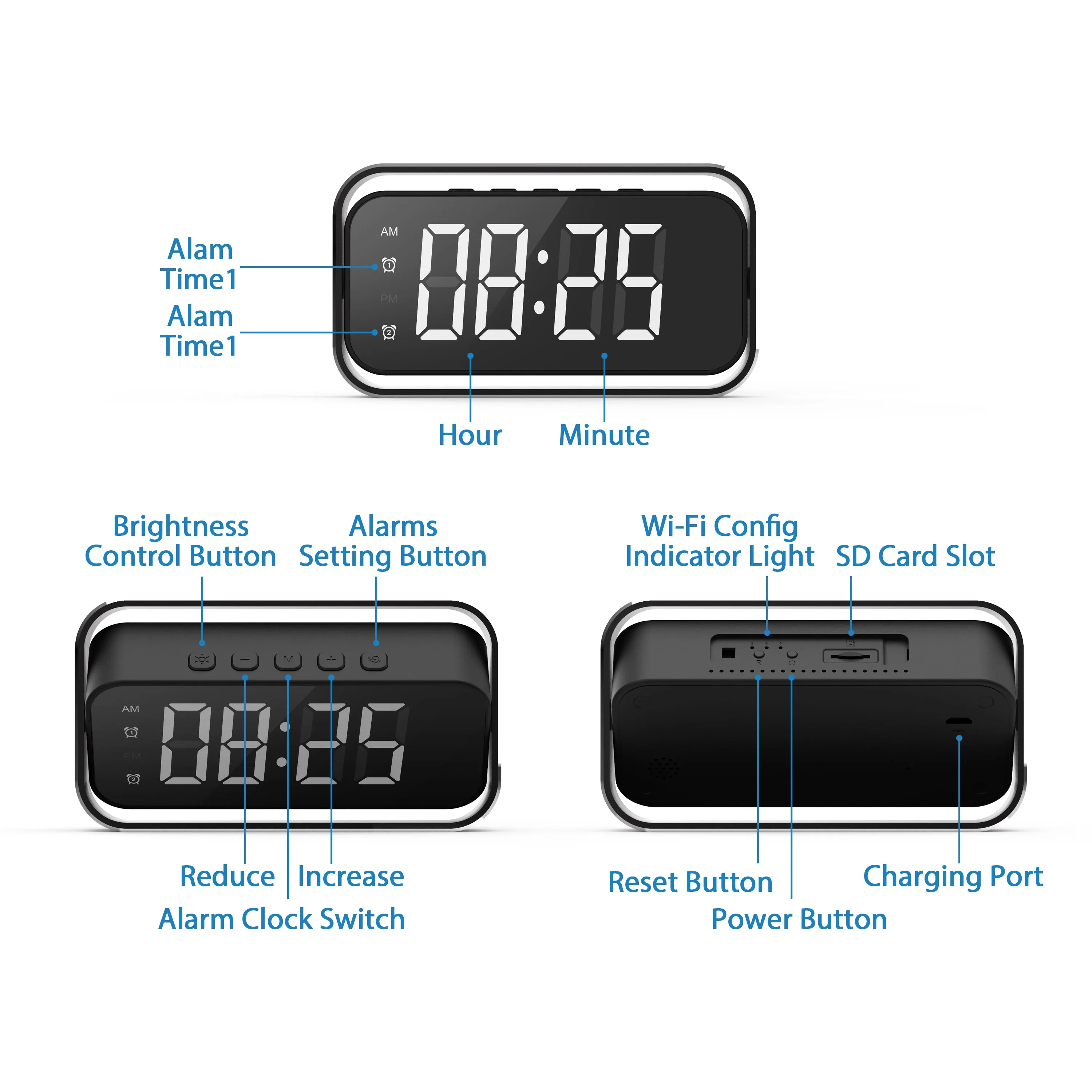 Smart Alarm Clock Spy Camera 1080P/2K/4K Full HD with Remote Night Vision & Motion Detection