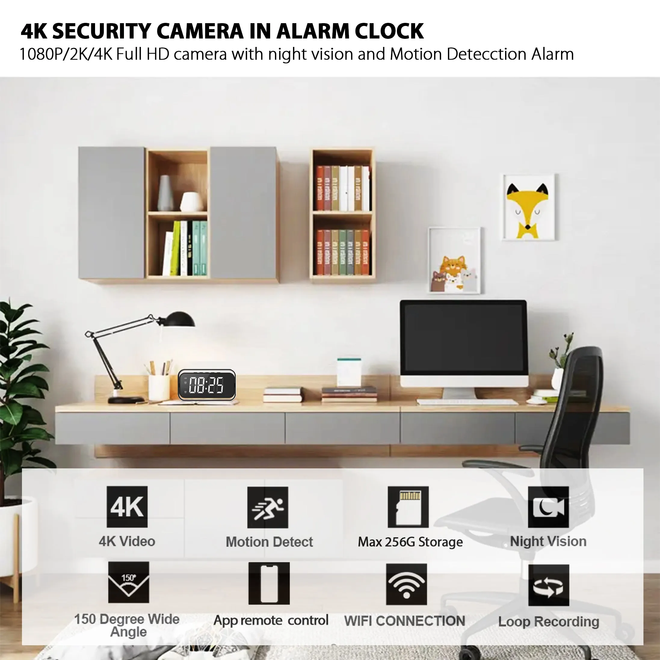 Smart Alarm Clock Spy Camera 1080P/2K/4K Full HD with Remote Night Vision & Motion Detection