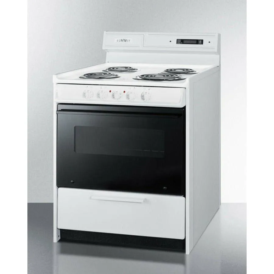 Summit 30 in. Wide Electric Coil Top Range with 4 Coil Elements, 3.69 cu. ft. Total Oven Capacity, Viewing Window, Storage Drawer - WEM2