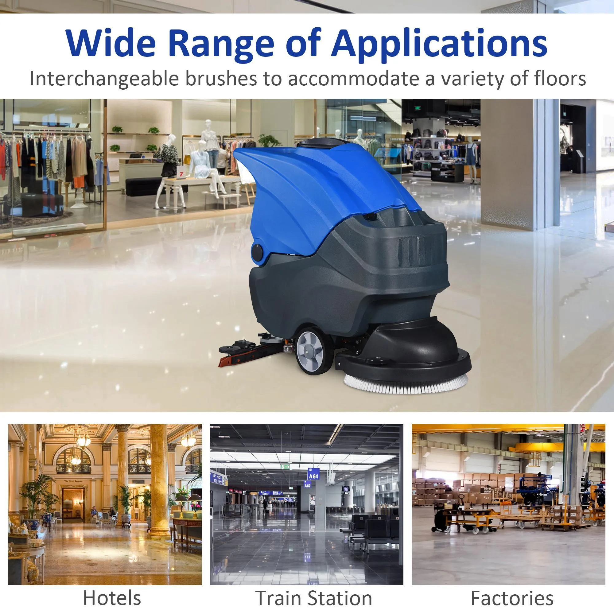 Walk-Behind Commercial Floor Scrubber with 20.8 Cleaning Path