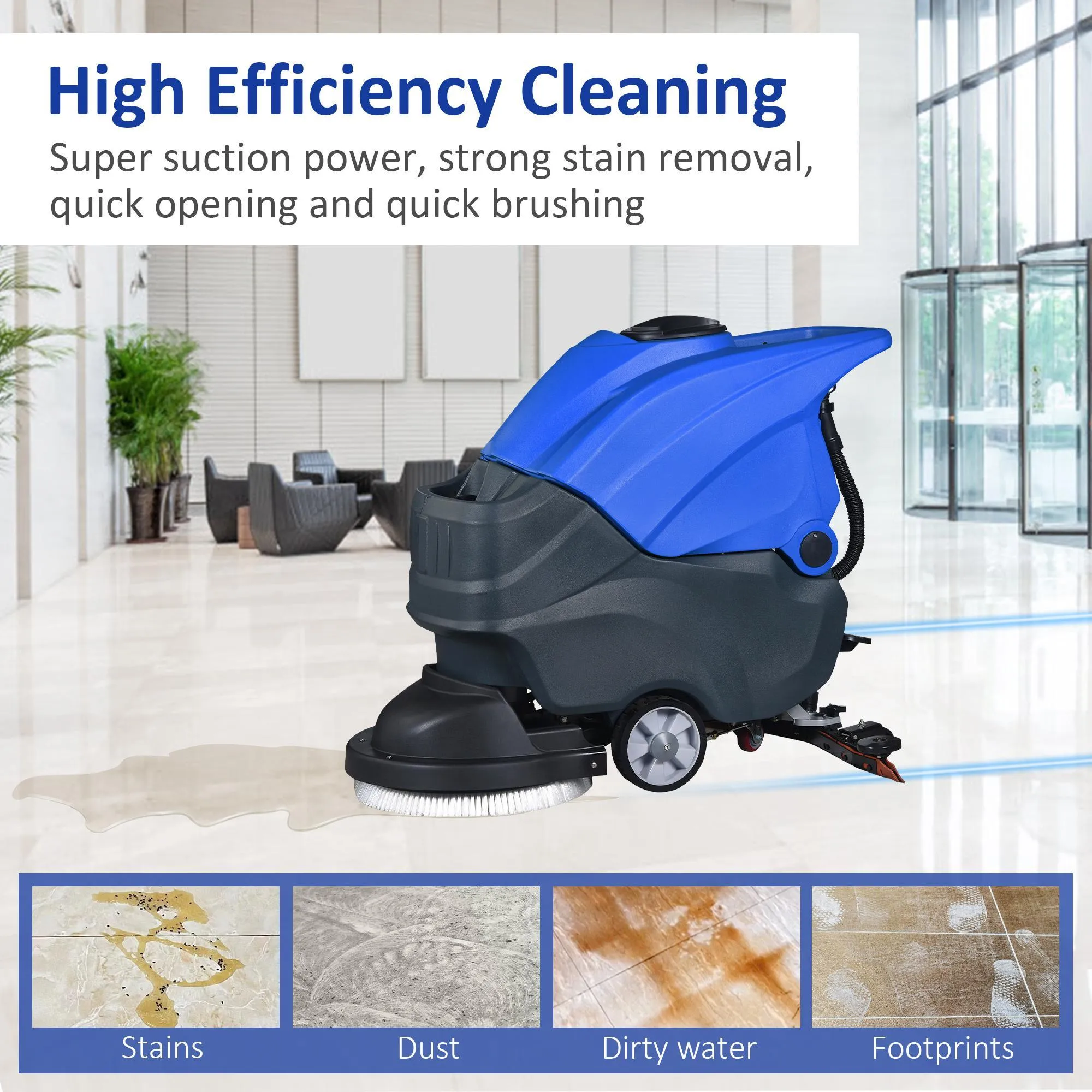 Walk-Behind Commercial Floor Scrubber with 20.8 Cleaning Path