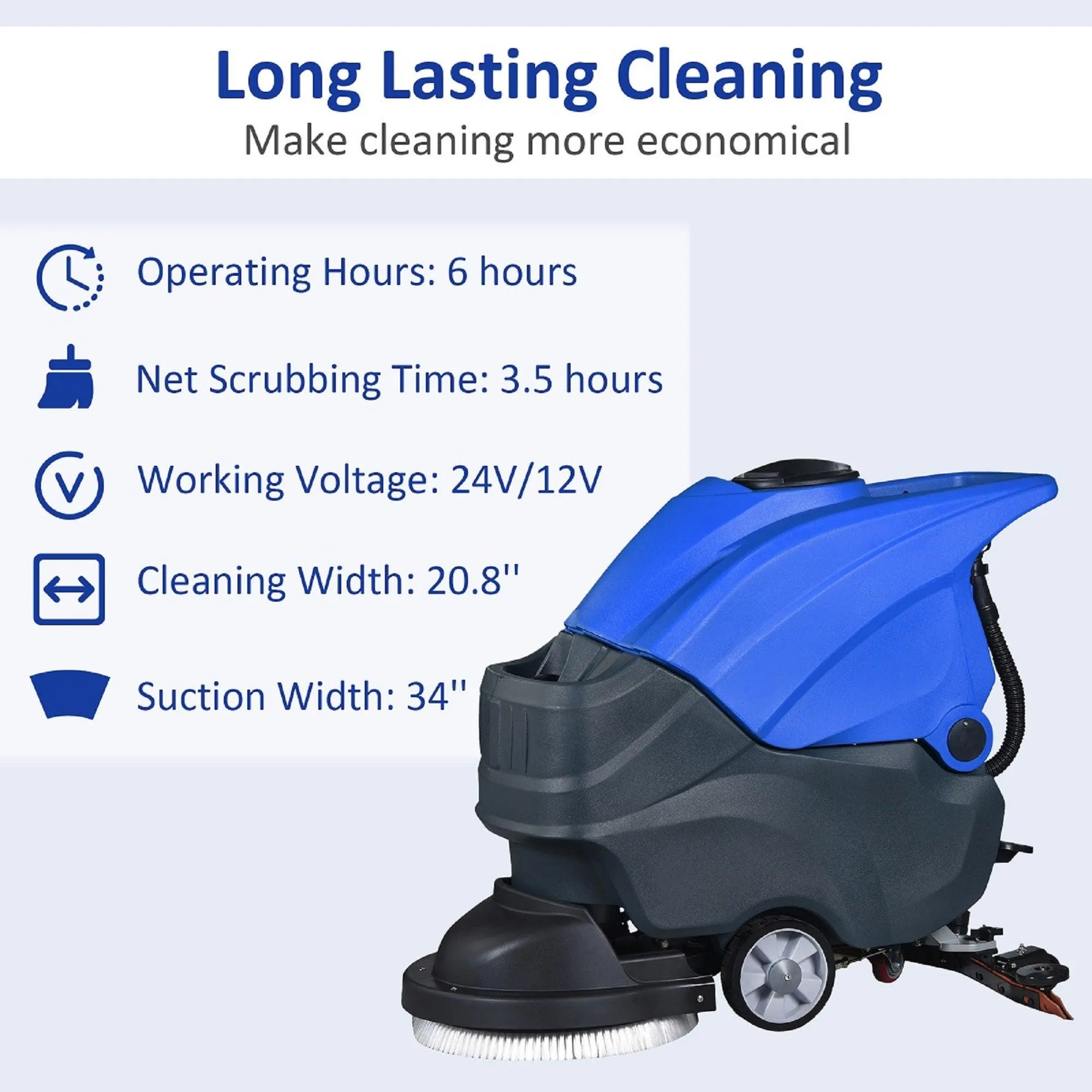 Walk-Behind Commercial Floor Scrubber with 20.8 Cleaning Path