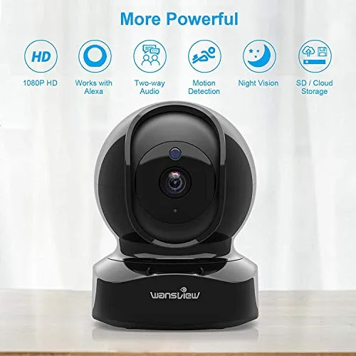 wansview WiFi IP Camera, 1080P Wireless Home Security Camera Q5 for Baby, Elder, Pet Camera Monitor with Motion Detection 2-Way Audio Night Vision Pan Tilt Zoom, Works with Alexa (Black)