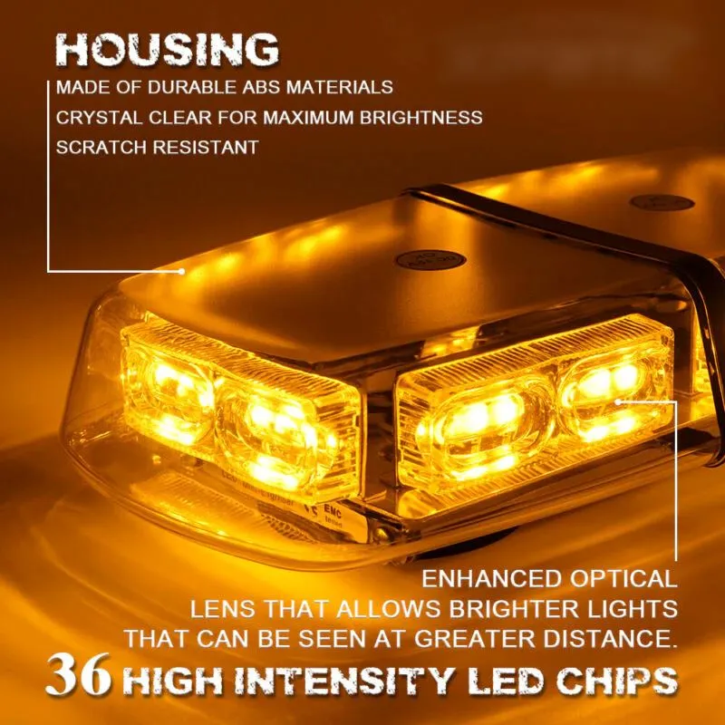 XPLEDPro™ Rooftop Strobe Light Bar: 36LED Amber/White, Magnetic Flashing Warning Hazard Advisor